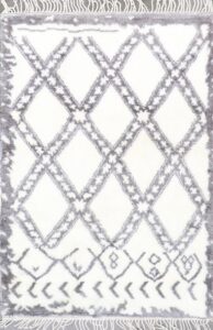 4’2”x6’2” Contemporary Ivory Moroccan Wool Hand-Knotted Rug