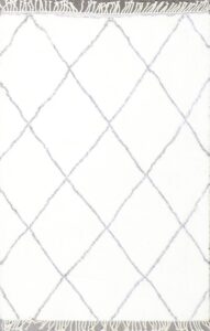 4’x6’ Contemporary Ivory Moroccan Wool Hand-Knotted Rug