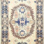 4’x6’7” Traditional Persian Saraband Ivory Wool Hand-Knotted Rug