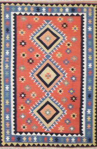 5’x7’8” Persian Kilim Red Wool Hand-Knotted Rug