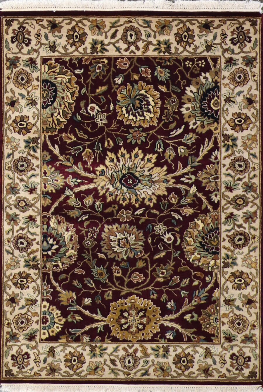 4'1"x6' Traditional Burgundy Wool Hand-Knotted Rug - Direct Rug Import | Rugs in Chicago, Indiana,South Bend,Granger