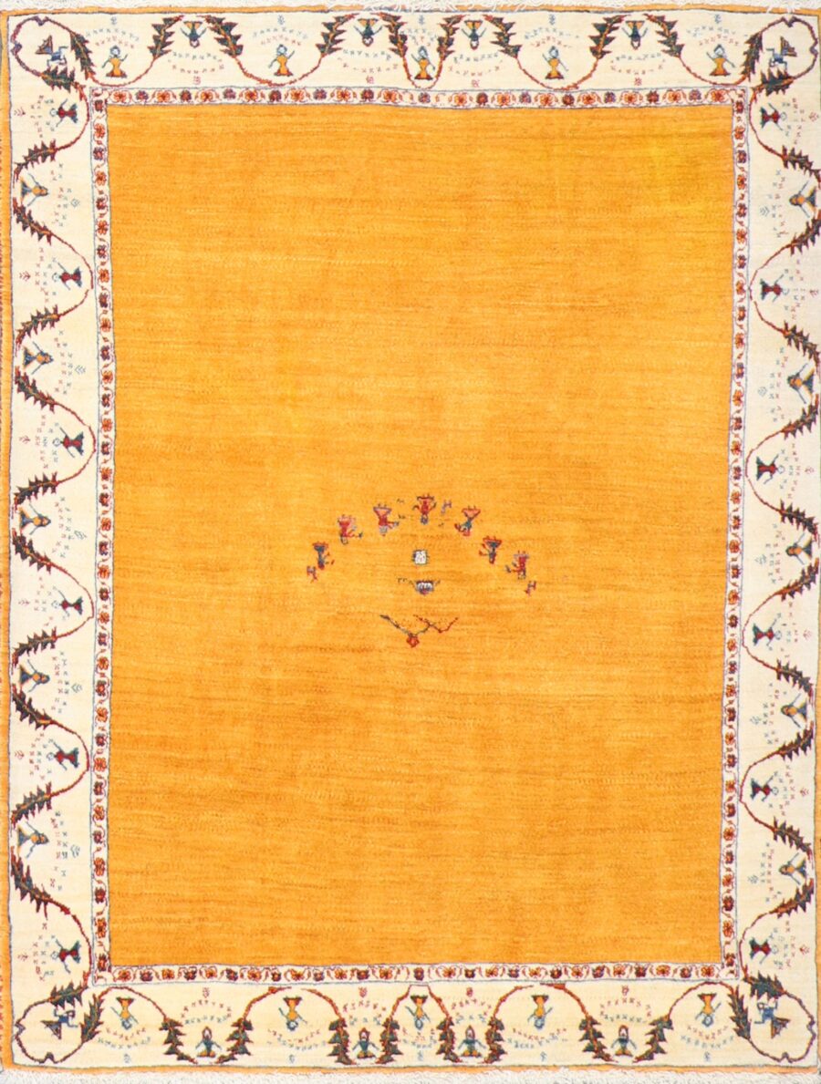 4’8”x6’1” Classic Gasbbeh Persian Yellow Wool Hand-Knotted Rug - Direct Rug Import | Rugs in Chicago, Indiana,South Bend,Granger