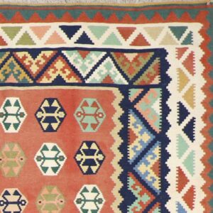 6’10”x8’6” Persian Kilim Orange Wool Hand-Knotted Rug