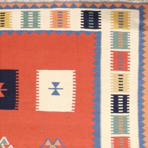 6’6”x9’10” Persian Kilim Orange Wool Hand-Knotted Rug