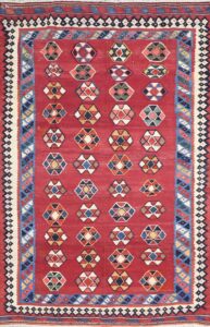 5’x7’10” Persian Kilim Red Wool Hand-Knotted Rug
