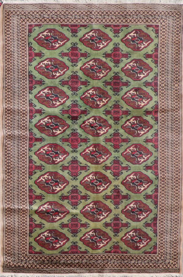 4’4”x6’1” Decorative Persian Bokhara Green Wool Hand-Knotted Rug - Direct Rug Import | Rugs in Chicago, Indiana,South Bend,Granger