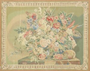 3’9”x3’11” Tan Wool Hand-Knotted Tapestry