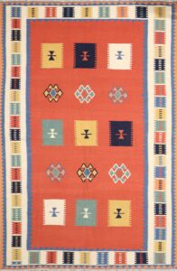6’6”x9’10” Persian Kilim Orange Wool Hand-Knotted Rug