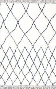 4’1”x6’2” Contemporary Ivory Moroccan Wool Hand-Knotted Rug