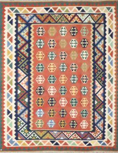 6’10”x8’6” Persian Kilim Orange Wool Hand-Knotted Rug