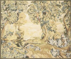 4’8”x5’7” Parrots On a Tree Green Wool Hand-Knotted Tapestry