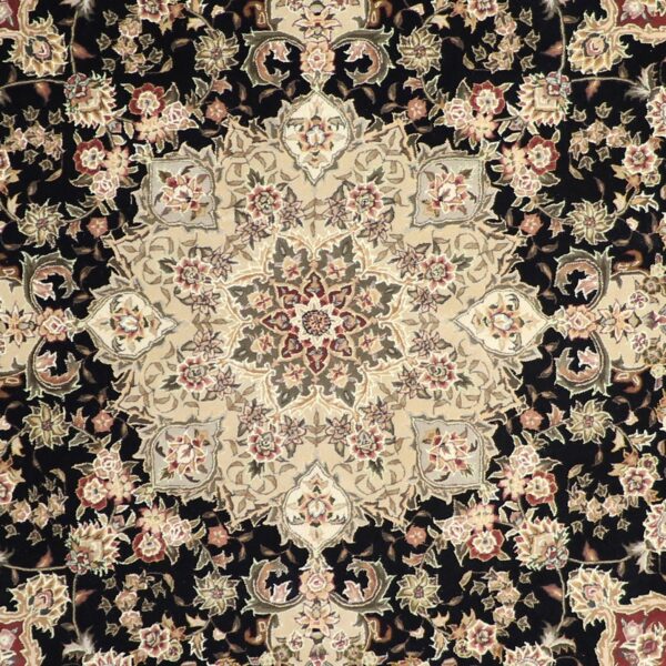 9'11"x9'11" Traditional Tabriz Black Round Wool & Silk Hand-Tufted Rug - Direct Rug Import | Rugs in Chicago, Indiana,South Bend,Granger