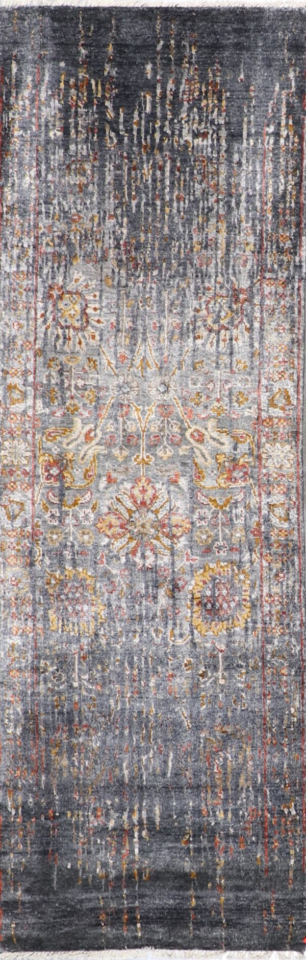 2’7”x10’ Transitional Gray Wool & Silk Hand-knotted Rug - Direct Rug Import | Rugs in Chicago, Indiana,South Bend,Granger