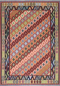 6’11”x10’ Persian Kilim Multi-Colored Wool Hand-Knotted Rug