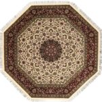 8’3”x8’3” Traditional Ivory Octagonal Tabriz Wool Hand-Knotted Rug