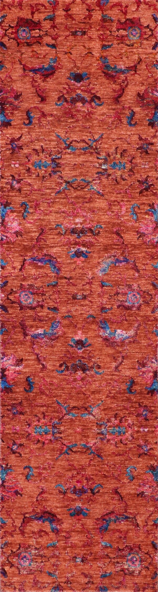3’x11’10” Contemporary Orange & Blue Wool & Silk Hand-Knotted Rug - Direct Rug Import | Rugs in Chicago, Indiana,South Bend,Granger