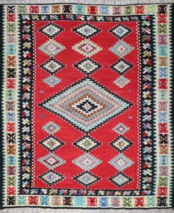9’8”x11’5” Persian Kilim Red Wool Hand-Knotted Rug