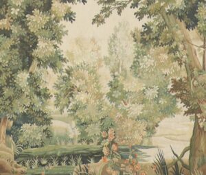 6’1”x7’9” Trees Green Flatweave Wool Hand-Knotted Tapestry