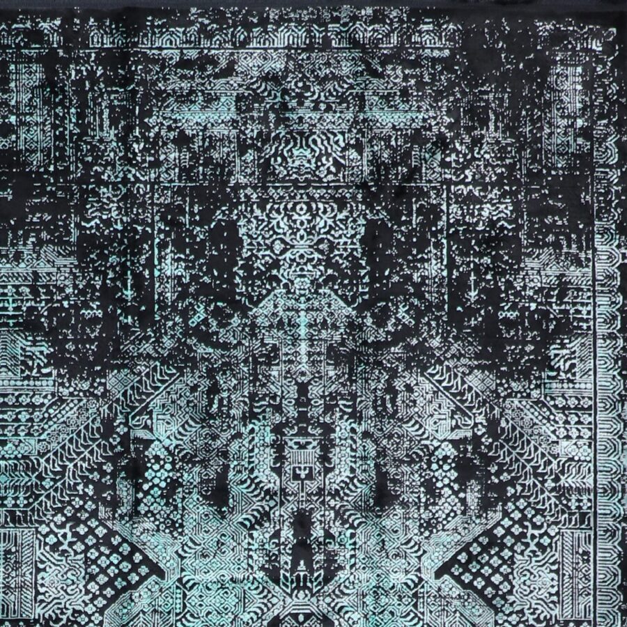 9’10”x13’4” Transitional Charcoal and Aqua  Wool & Silk Hand-Finished Rug - Direct Rug Import | Rugs in Chicago, Indiana,South Bend,Granger