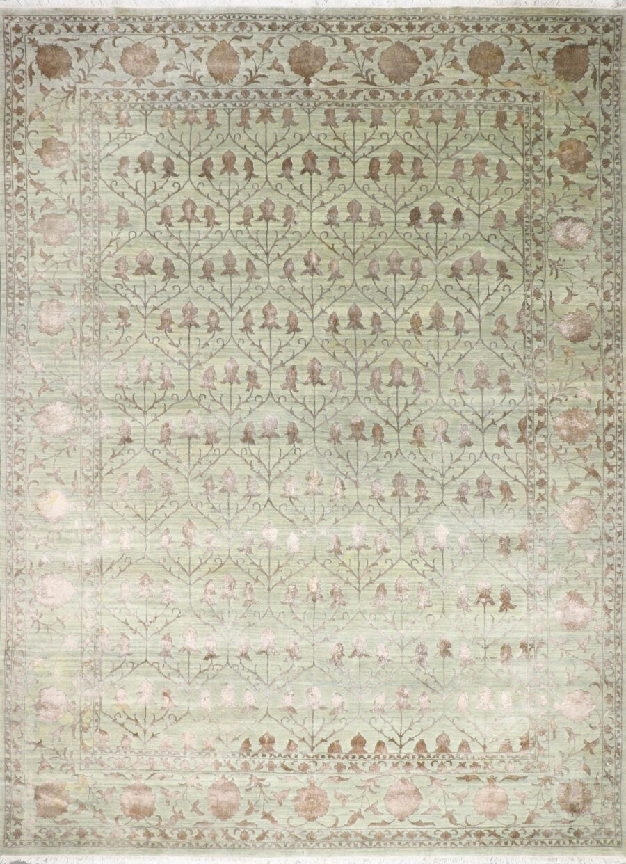 10’x13’10” Decorative Green & Brown Wool & Silk Hand-Knotted Rug - Direct Rug Import | Rugs in Chicago, Indiana,South Bend,Granger