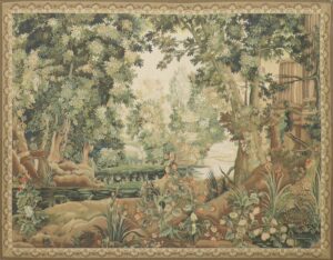 6’1”x7’9” Trees Green Flatweave Wool Hand-Knotted Tapestry