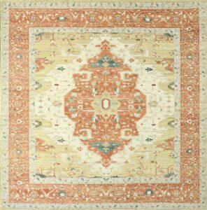 9’8”x9’10” Traditional Tan Wool Hand-Knotted Rug