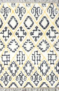4’1”x6’1” Contemporary Yellow Black Wool Hand-Knotted Rug