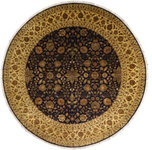 9’x9' Traditional Navy Tabriz Wool & Silk Hand-Knotted Rug