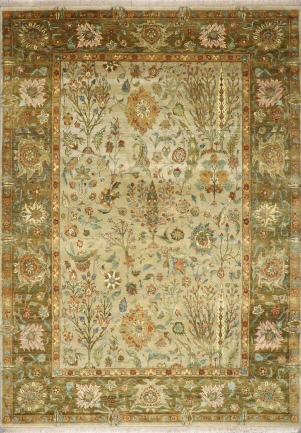 8’11”x12’5” Traditional Ivory & Green Wool Hand-Knotted Rug - Direct Rug Import | Rugs in Chicago, Indiana,South Bend,Granger