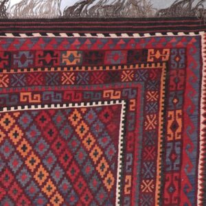 6’7”x8’2” Persian Kilim Red Wool Hand-Knotted Rug