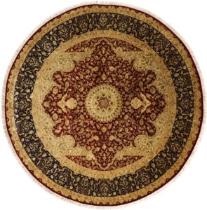 9’3”x9’3” Traditional Burgundy Wool & Silk Hand-Knotted Rug