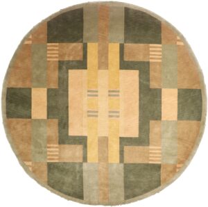 9’x9' Contemporary Green Tibet Wool Hand-Knotted Rug