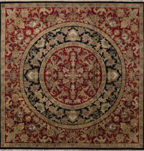 9’x9’ Traditional Black Wool Hand-Knotted Rug