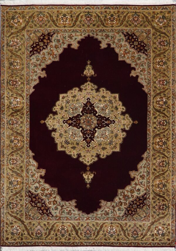 4'8"x6'6" Traditional Burgundy Tabriz Wool & Silk Hand-Knotted Rug - Direct Rug Import | Rugs in Chicago, Indiana,South Bend,Granger
