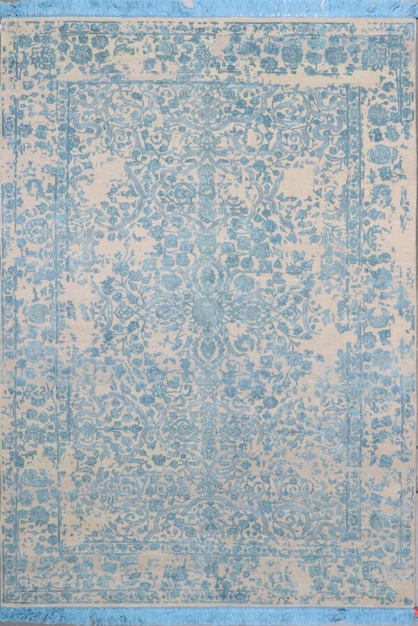 6'1"x8'9" Traditional Blue Wool & Silk Hand-Knotted Rug - Direct Rug Import | Rugs in Chicago, Indiana,South Bend,Granger