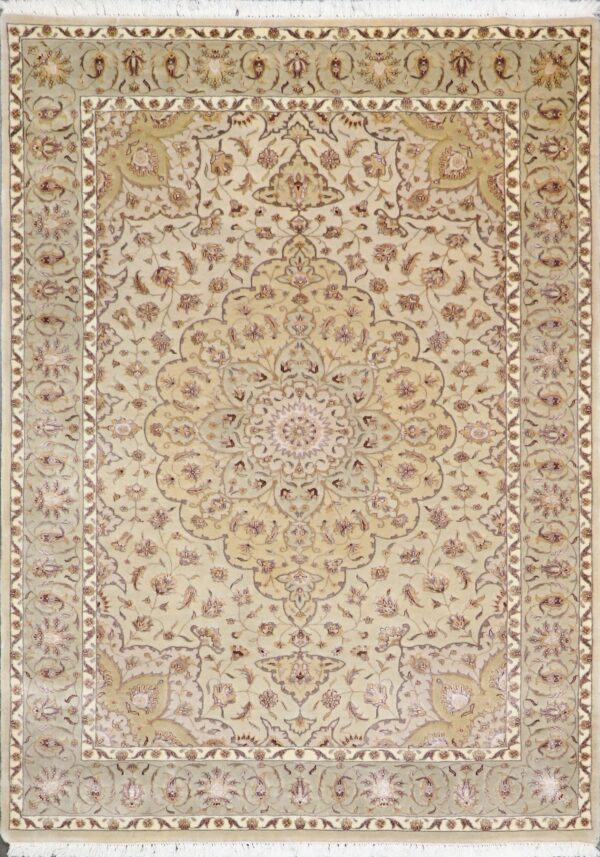 5'8"x7'9" Traditional Ivory Tabriz Wool& Silk Hand-Knotted Rug - Direct Rug Import | Rugs in Chicago, Indiana,South Bend,Granger