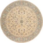 8’5”x8’5” Contemporary Tan Wool & Silk Hand-Tufted Rug