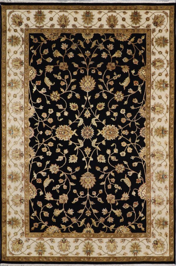 6'2"x9'2" Traditional Black Kashan Wool & Silk Hand-Knotted Rug - Direct Rug Import | Rugs in Chicago, Indiana,South Bend,Granger