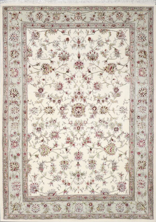 6'1"x8'8" Traditional Ivory Tabriz Wool & Silk Hand-Knotted Rug - Direct Rug Import | Rugs in Chicago, Indiana,South Bend,Granger