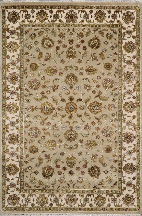 6'x8'11" Traditional Tan Tabriz Wool & Silk Hand-Knotted Rug - Direct Rug Import | Rugs in Chicago, Indiana,South Bend,Granger