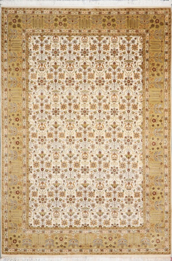 5'7"x8'4" Decorative Ivory Bejar Wool & Silk Hand-Knotted Rug - Direct Rug Import | Rugs in Chicago, Indiana,South Bend,Granger