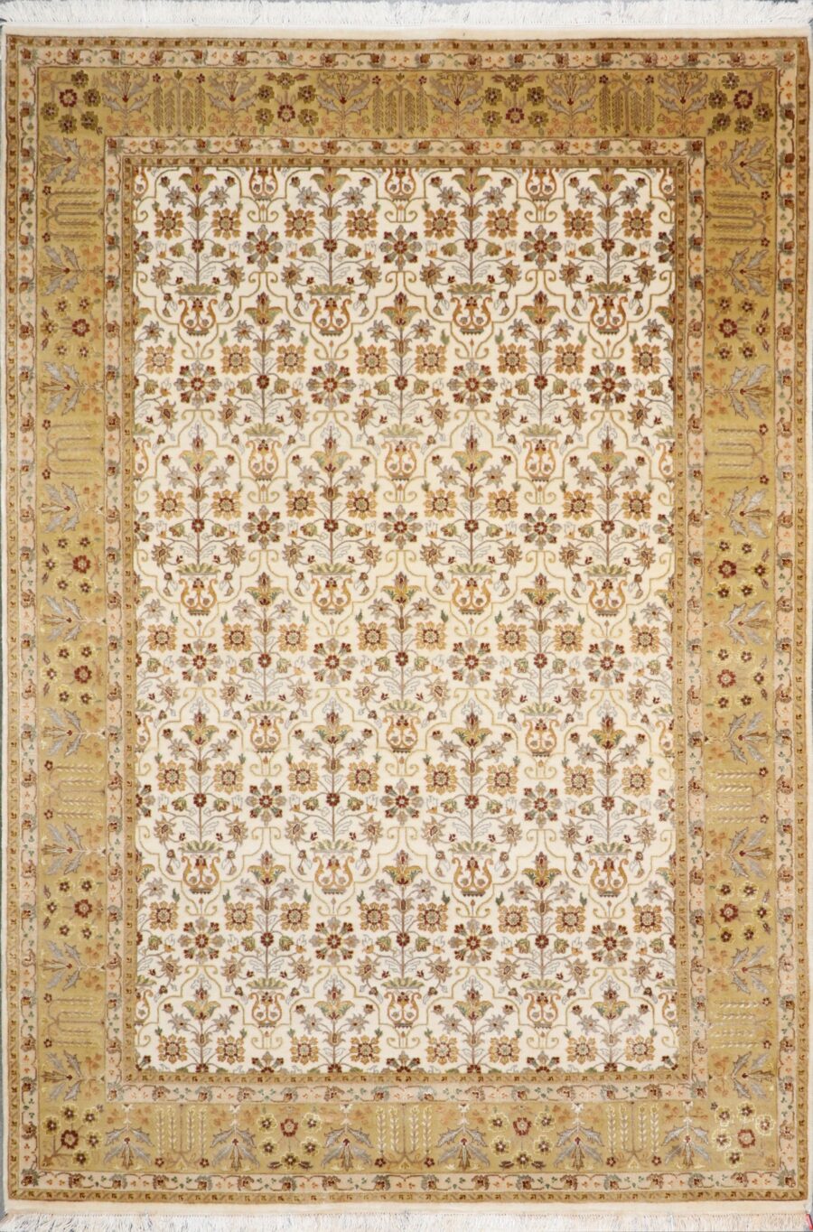 5'7"x8'4" Decorative Ivory Bejar Wool & Silk Hand-Knotted Rug - Direct Rug Import | Rugs in Chicago, Indiana,South Bend,Granger