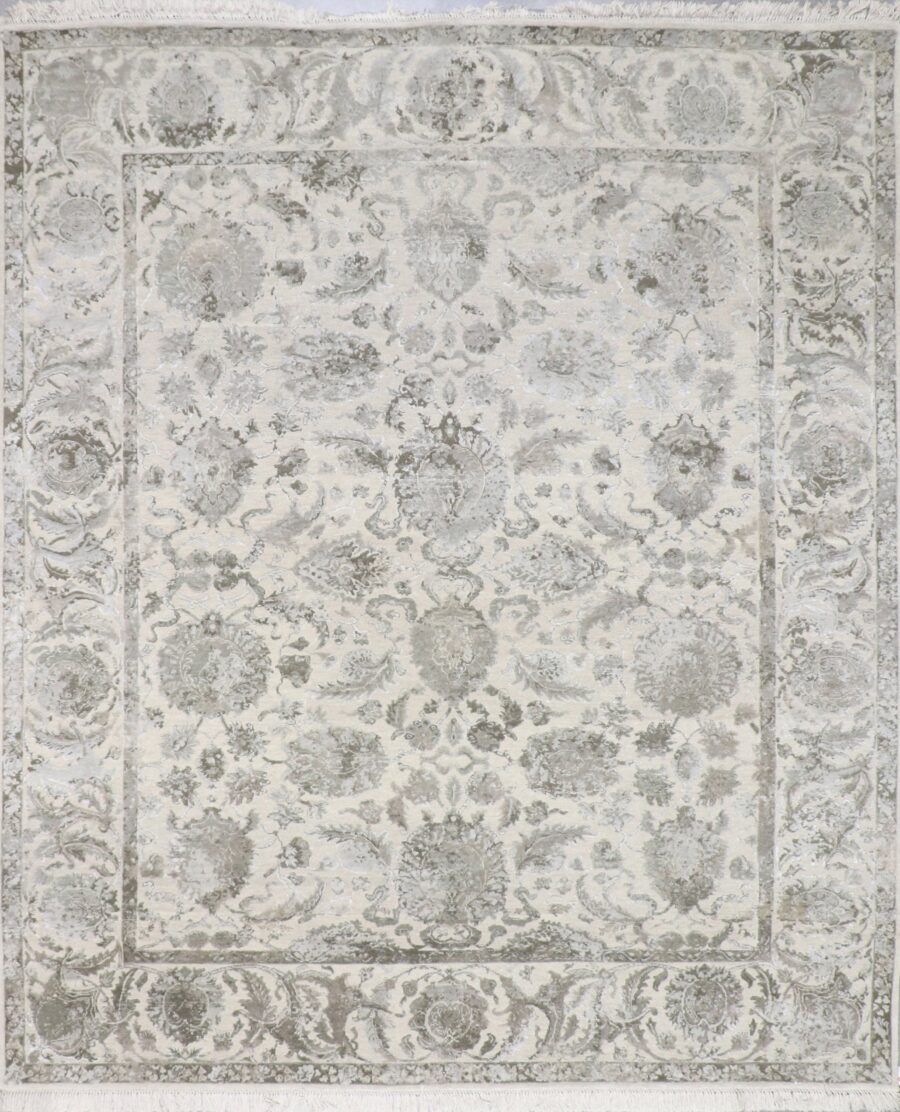 8'1"x9'7" Transitional Gray Kashmir Wool & Silk Hand-Knotted Rug - Direct Rug Import | Rugs in Chicago, Indiana,South Bend,Granger