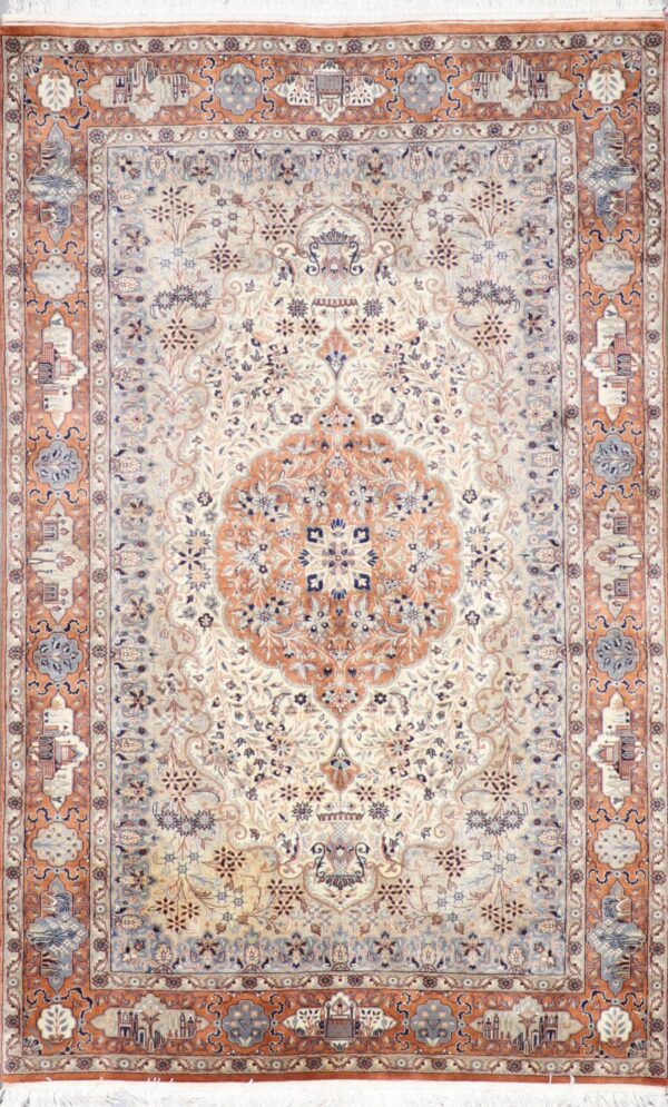 4'4"x7' Traditional Orange Wool & Silk Hand-Knotted Rug - Direct Rug Import | Rugs in Chicago, Indiana,South Bend,Granger