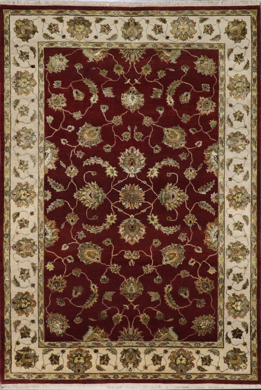 5'11"x8'11" Traditional Burgundy Wool & Silk Hand-Knotted Rug - Direct Rug Import | Rugs in Chicago, Indiana,South Bend,Granger