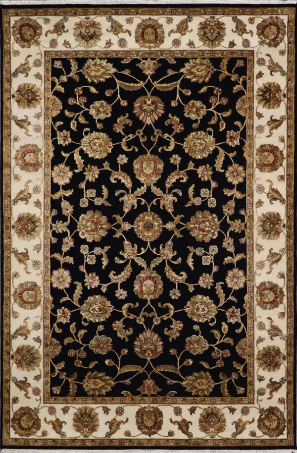 6'x9'1" Traditional Black Kashan Wool & Silk Hand-Knotted Rug - Direct Rug Import | Rugs in Chicago, Indiana,South Bend,Granger