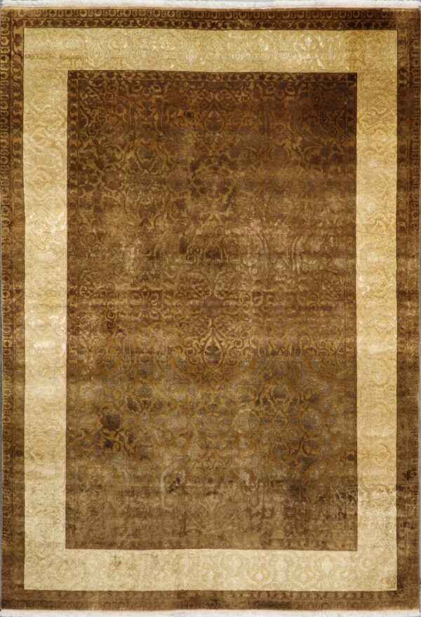 5'11"x8'7" Transitional Classic Brown Gold Wool & Silk Hand-Knotted Rug - Direct Rug Import | Rugs in Chicago, Indiana,South Bend,Granger