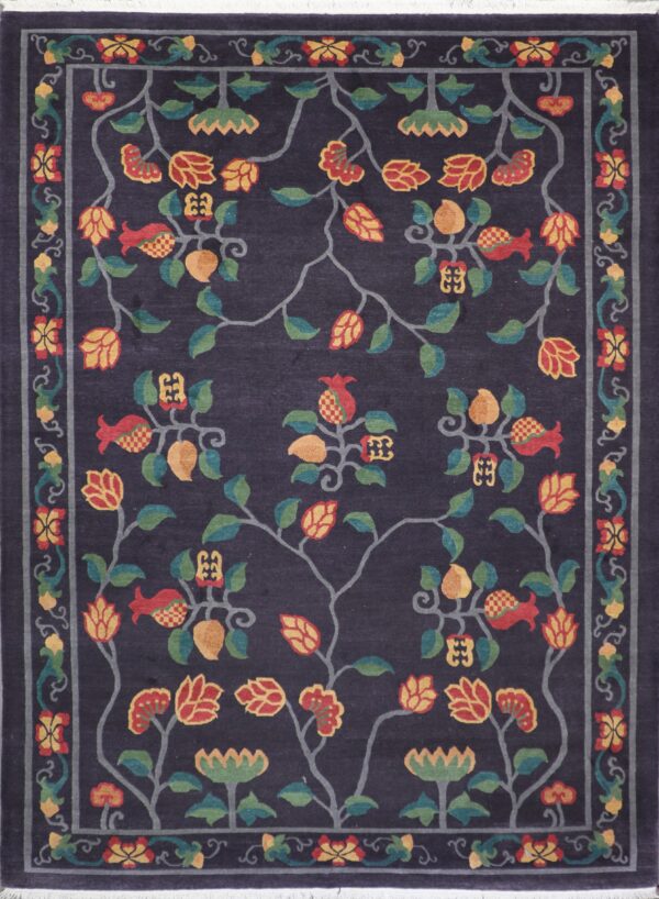 9'4"x12'5" Tibetan Flowers Charcoal Wool Hand-Knotted Rug - Direct Rug Import | Rugs in Chicago, Indiana,South Bend,Granger