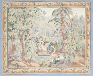 5’7”x6’6” Swans on The Lake  Wool Hand-Knotted Tapestry