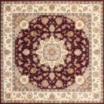5’6”x5’6” Traditional Burgundy Wool & Silk Hand-Tufted Rug